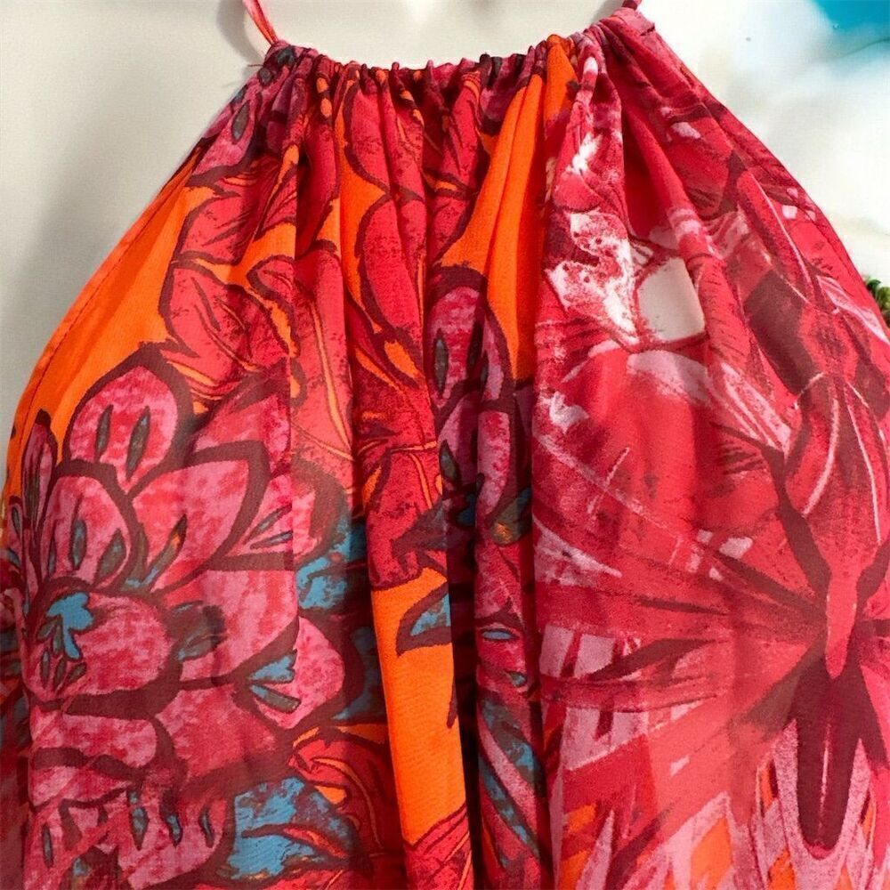 Forever 21 Women's Sheer Tropical Floral String Tie   Back Swim Cover-Up Dress - Picture 4 of 9